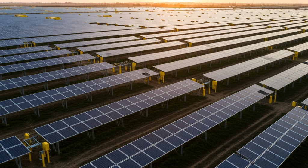 What are free-field photovoltaic installations shown as utility-scale ground-mounted solar array