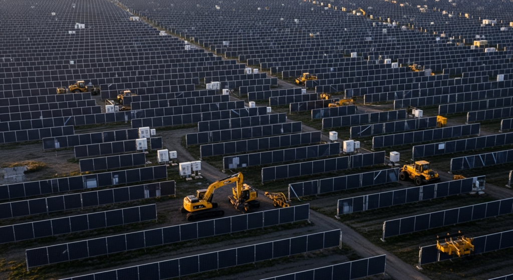 How does KXS Energy manage 160+ MW projects shown through aerial utility-scale solar field