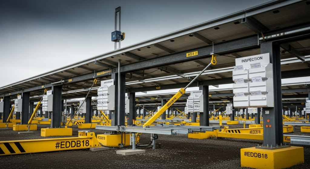 Certified engineering standards for solar construction shown through precision-engineered utility-scale solar array